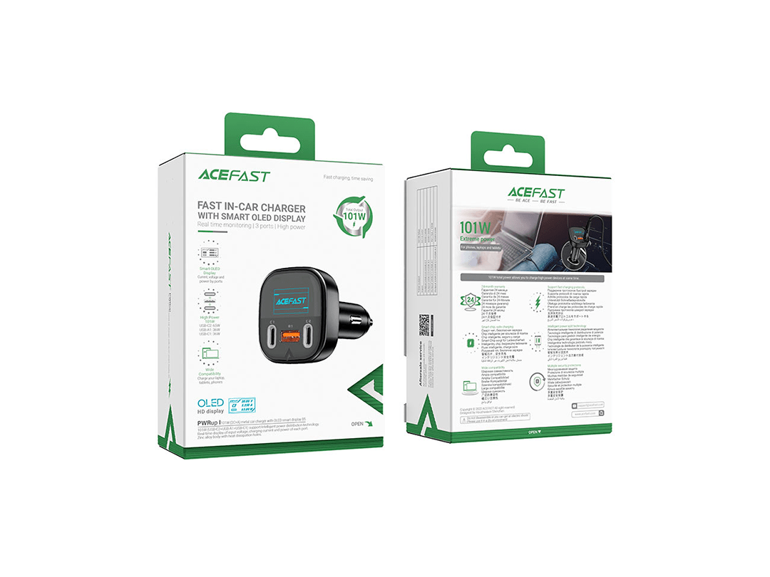 Acefast B5 101W (2xUSB-C+USB-A) Fast Charge Car Charger in Qatar Acefast B5 101W (2xUSB-C+USB-A) Fast Charge Car Charger in Qatar